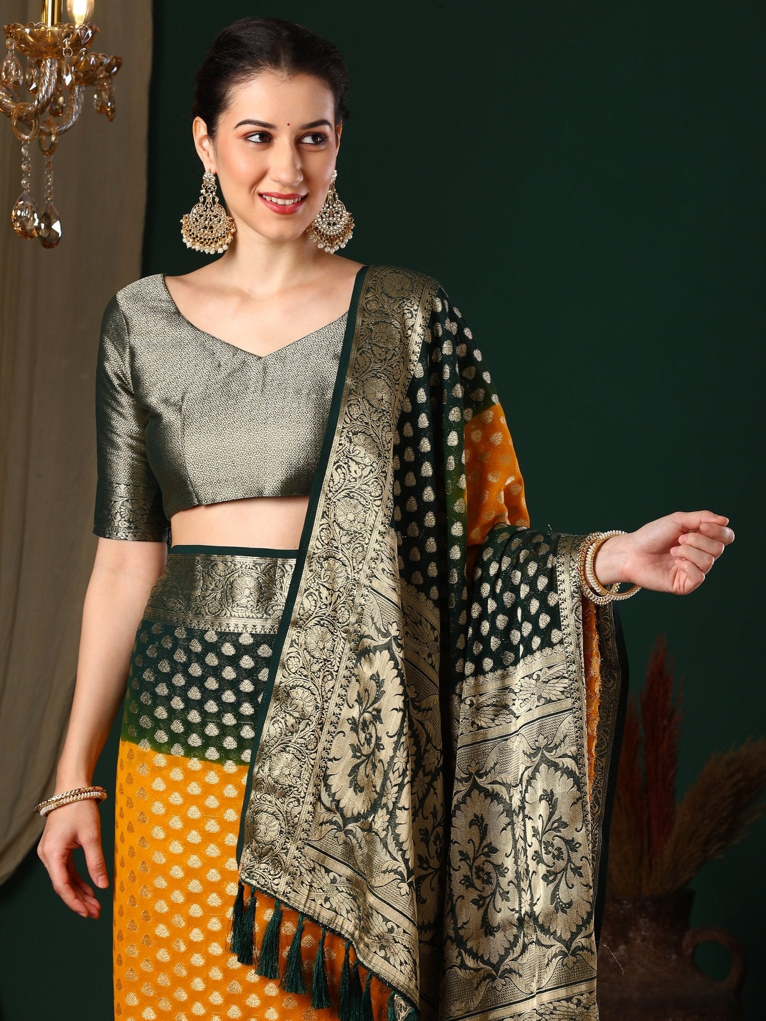 Yellow Green Ombre Georgette Saree - Ressa