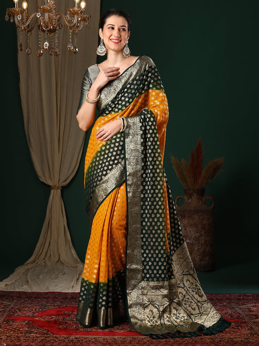 Yellow Green Ombre Georgette Saree - Ressa