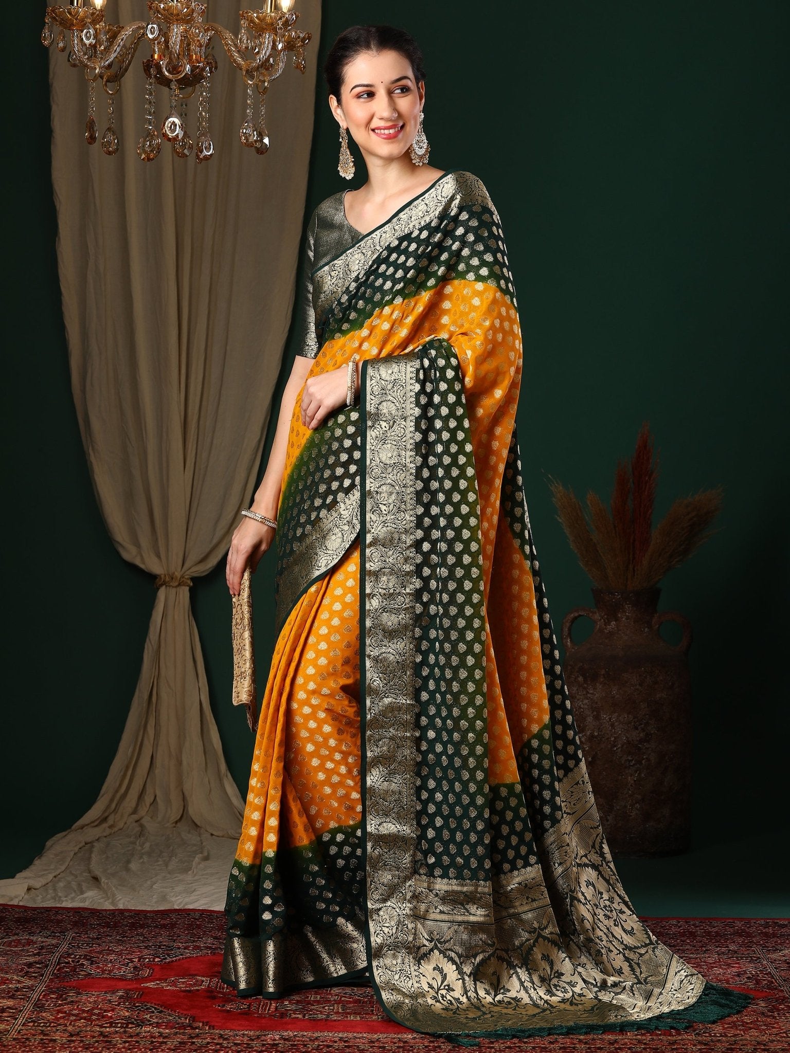 Yellow Green Ombre Georgette Saree - Ressa
