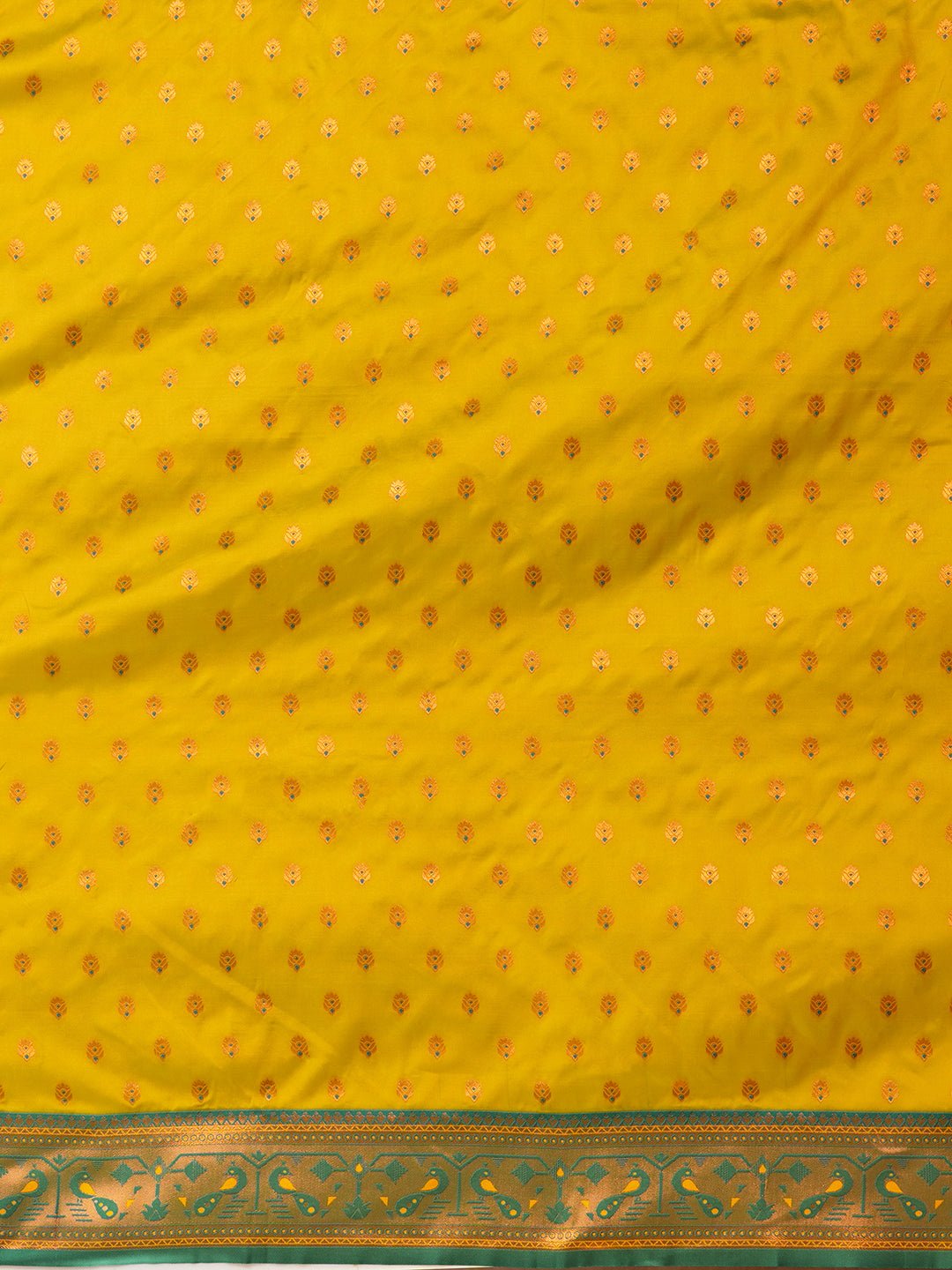 Yellow & Green Silk Blend Heritage Banarasi Style Saree - Ressa