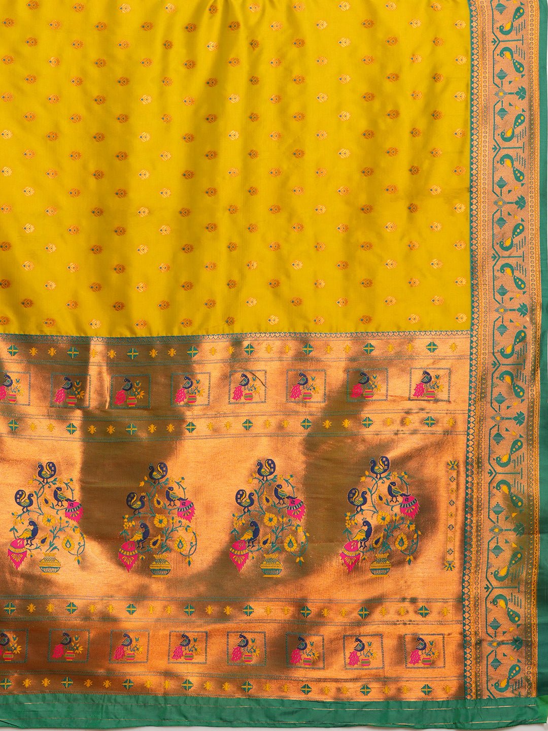 Yellow & Green Silk Blend Heritage Banarasi Style Saree - Ressa