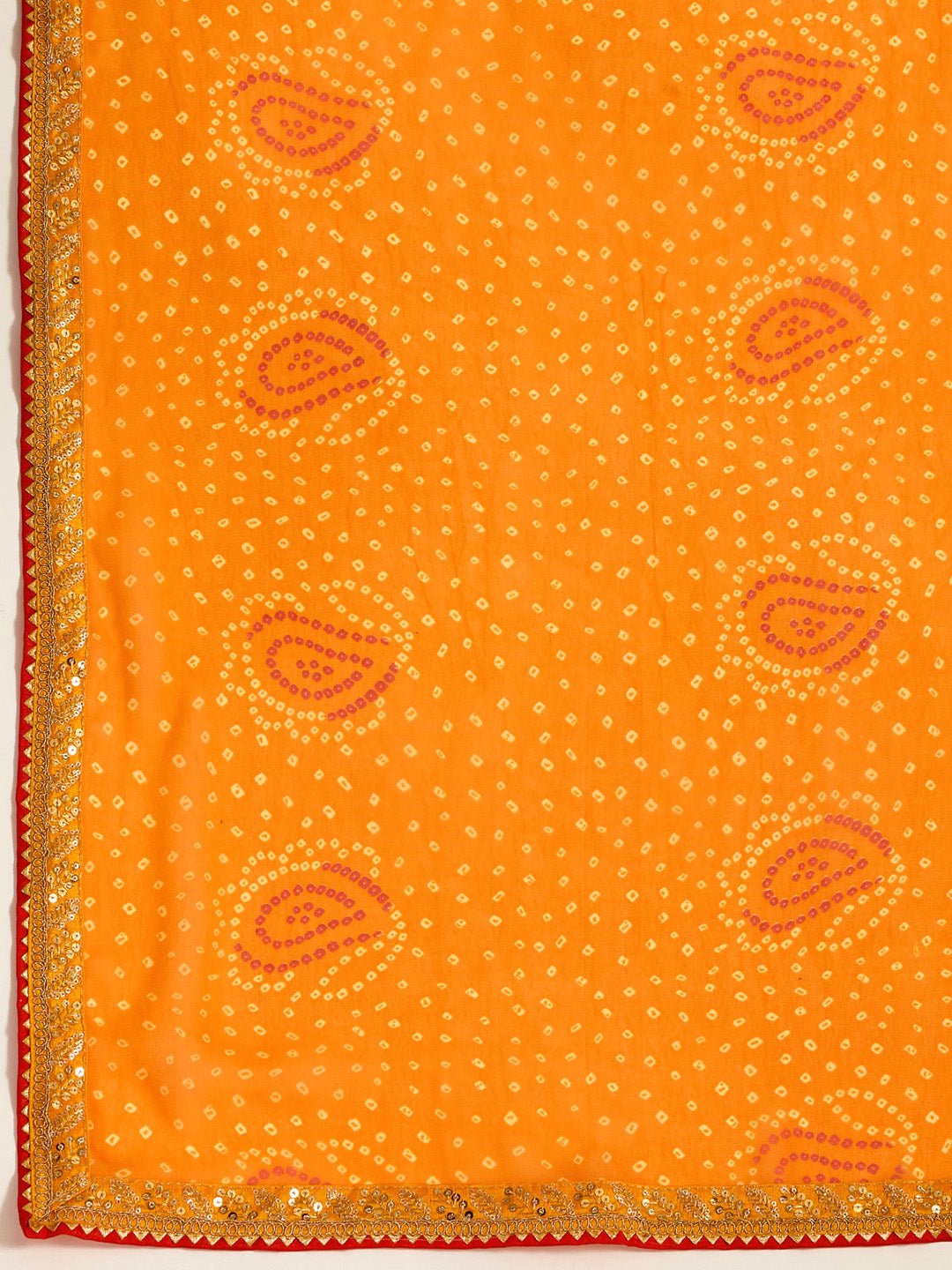 Yellow Paisley Motif Bandhani Georgette Saree - Ressa