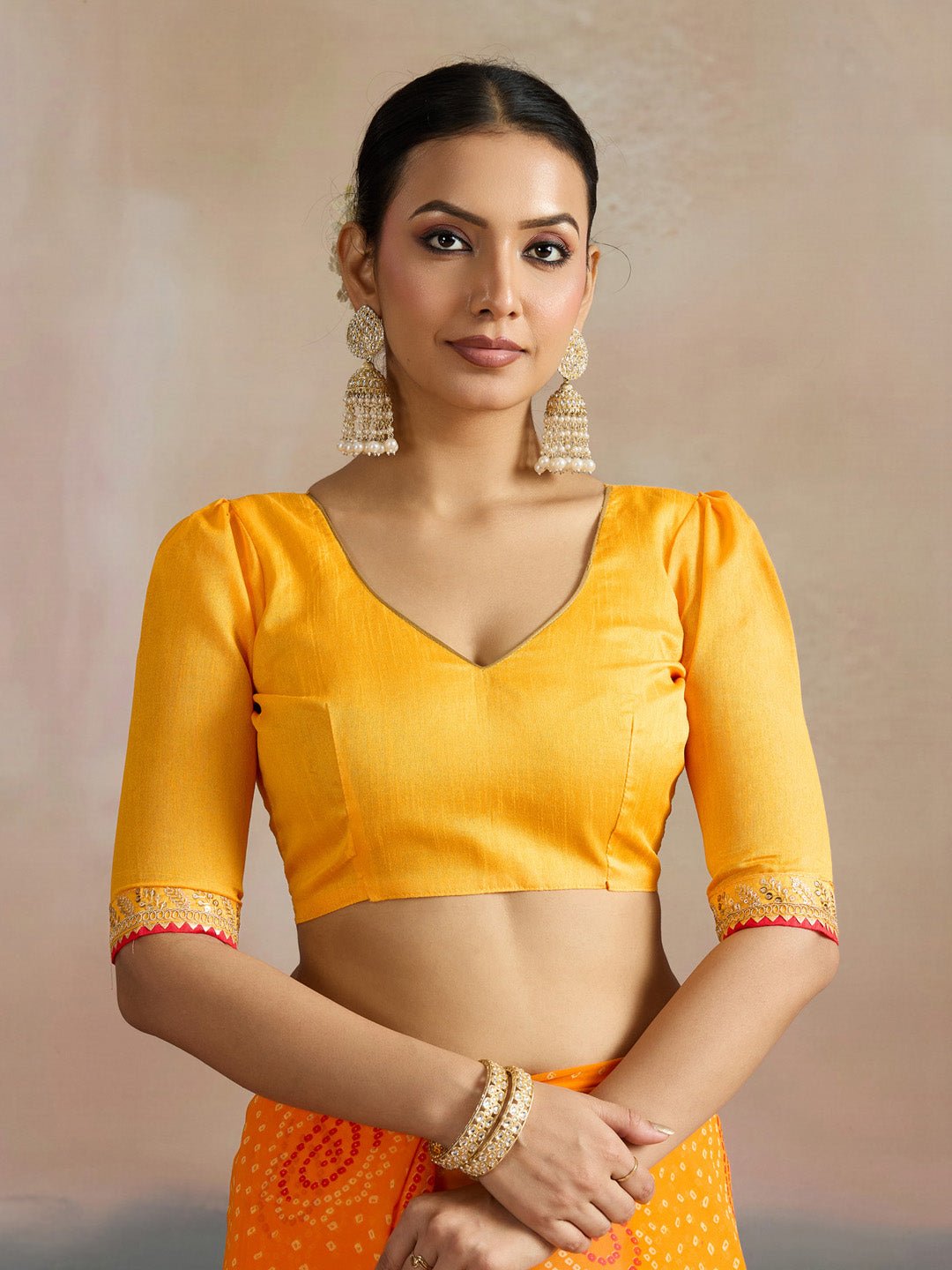 Yellow Paisley Motif Bandhani Georgette Saree - Ressa