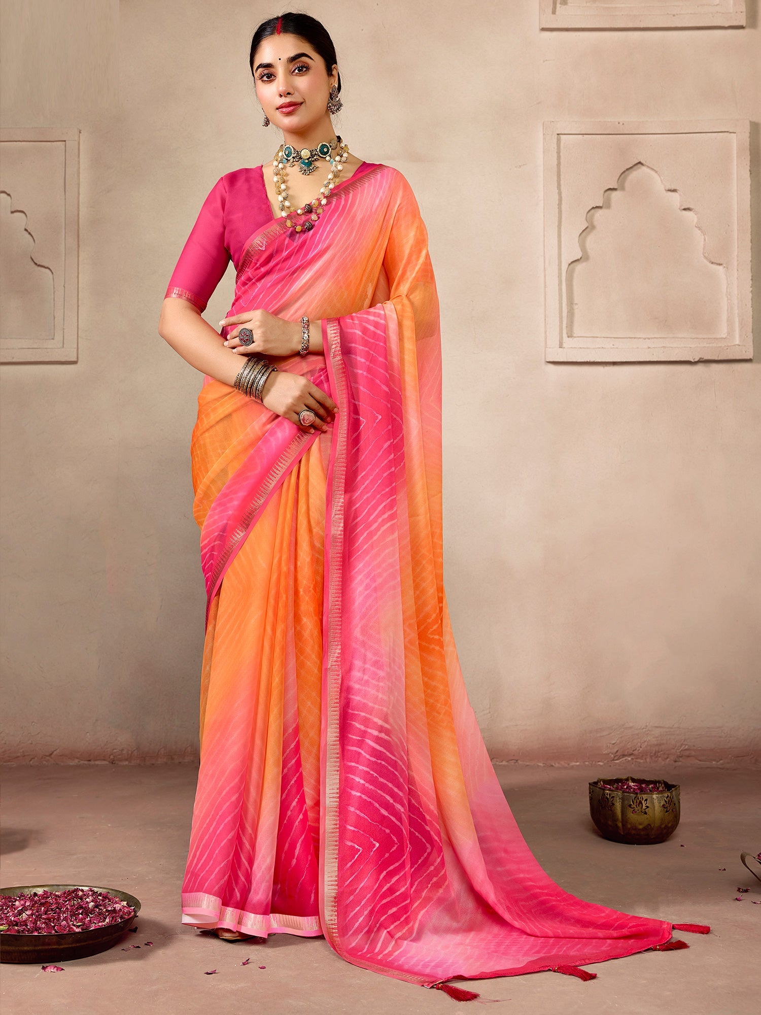 Yellow Pink Georgette Saree - Ressa