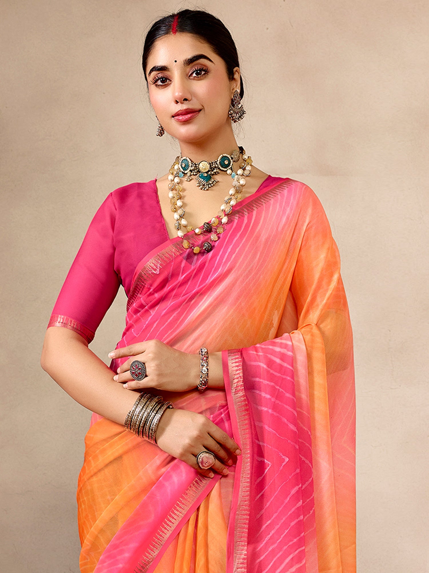 Yellow Pink Georgette Saree - Ressa
