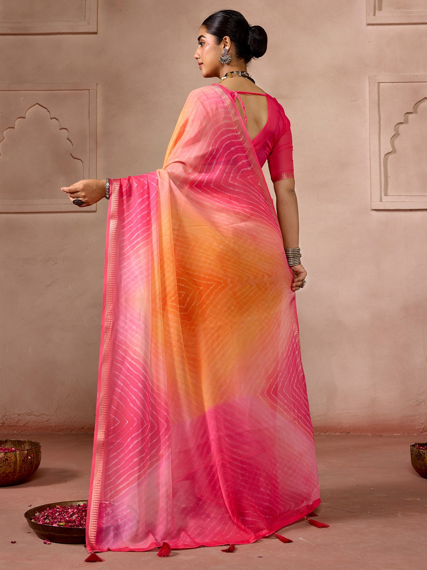 Yellow Pink Georgette Saree - Ressa