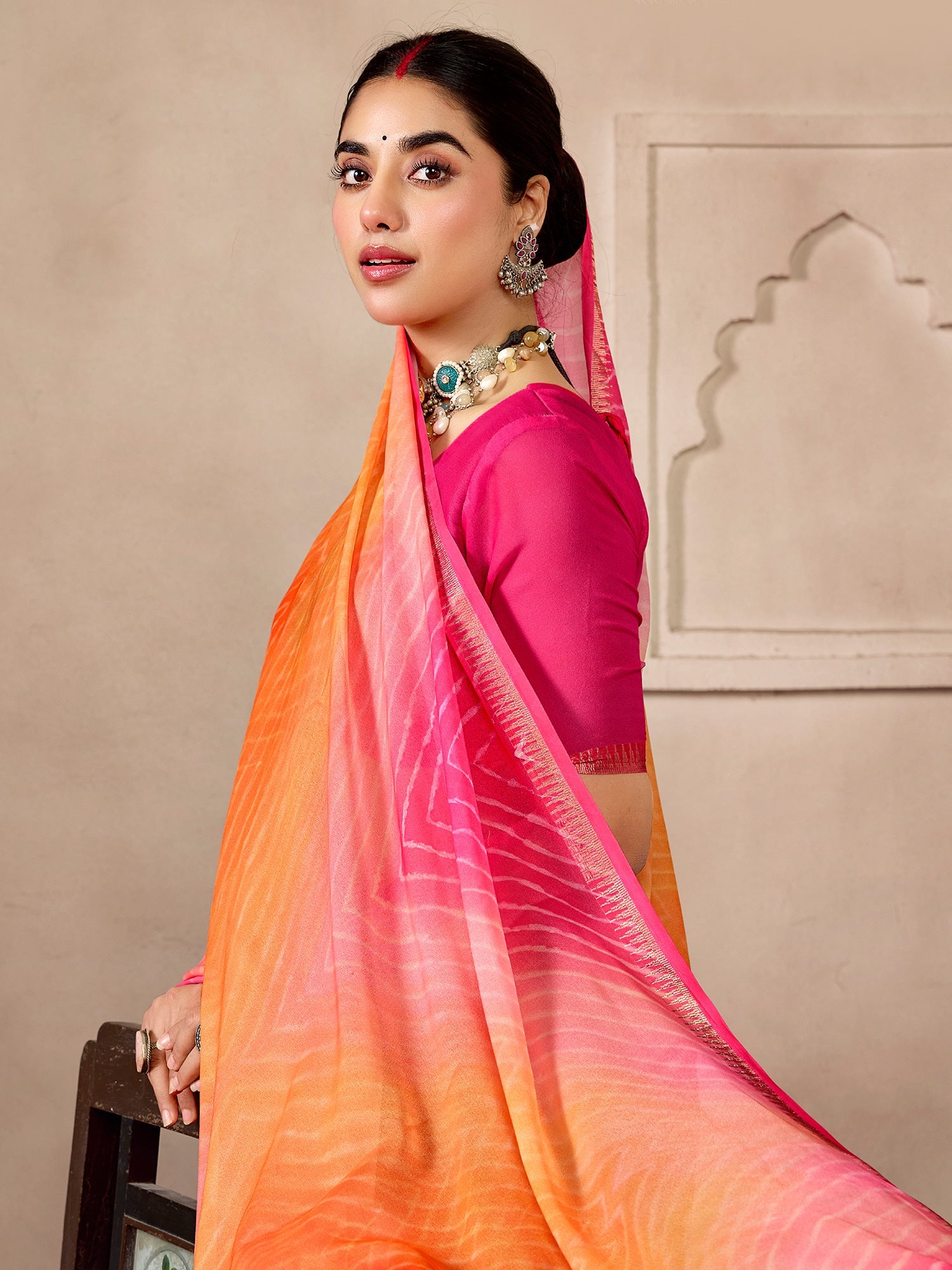 Yellow Pink Georgette Saree - Ressa