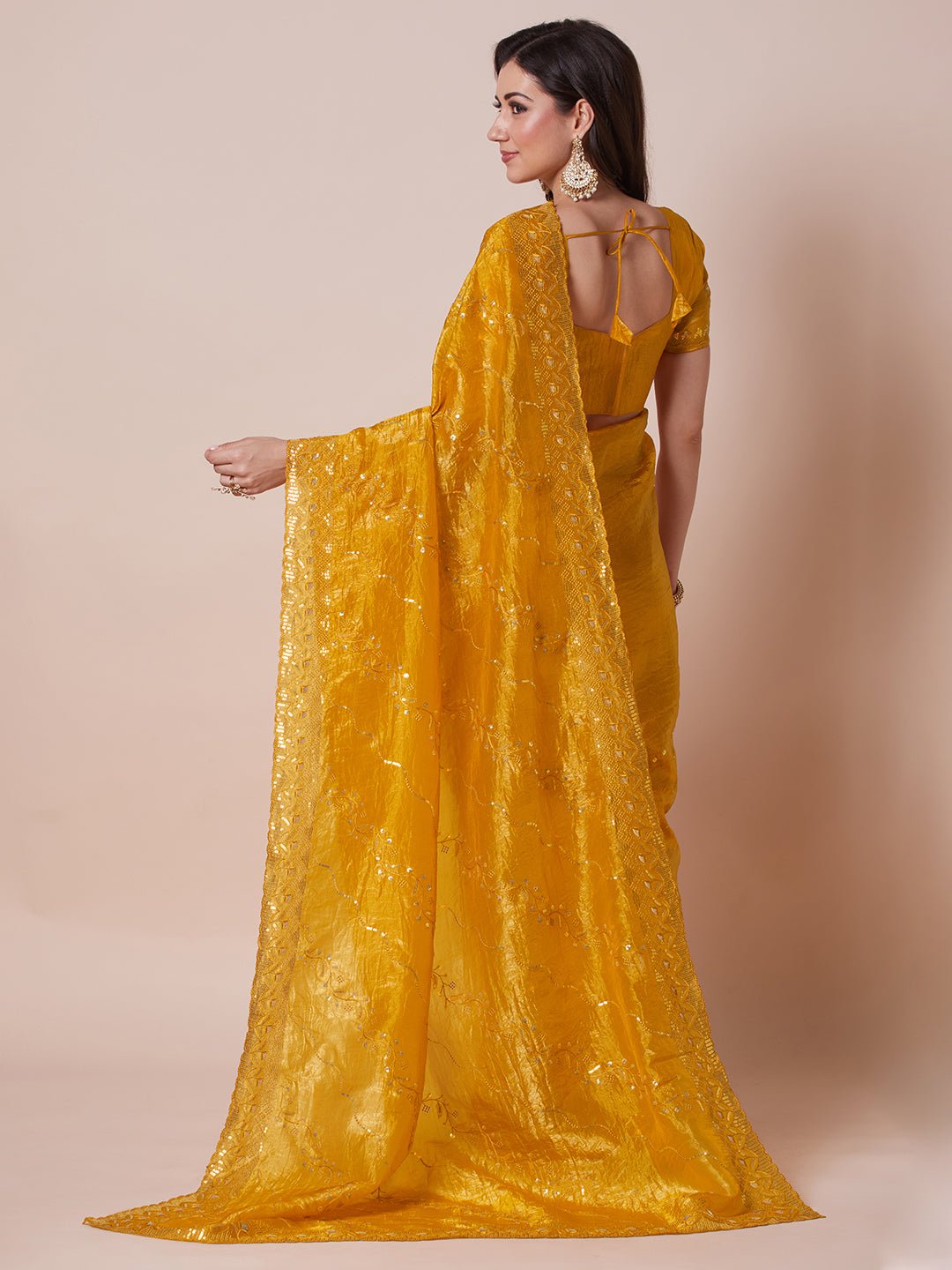 Yellow Polyester Embroidered Border Saree - Ressa