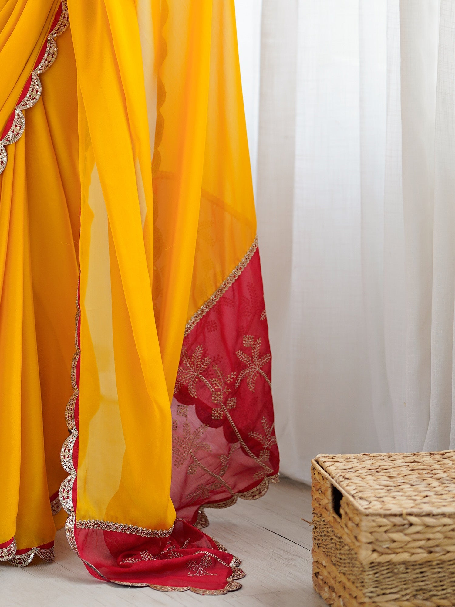 Yellow & Red Georgette Saree - Ressa