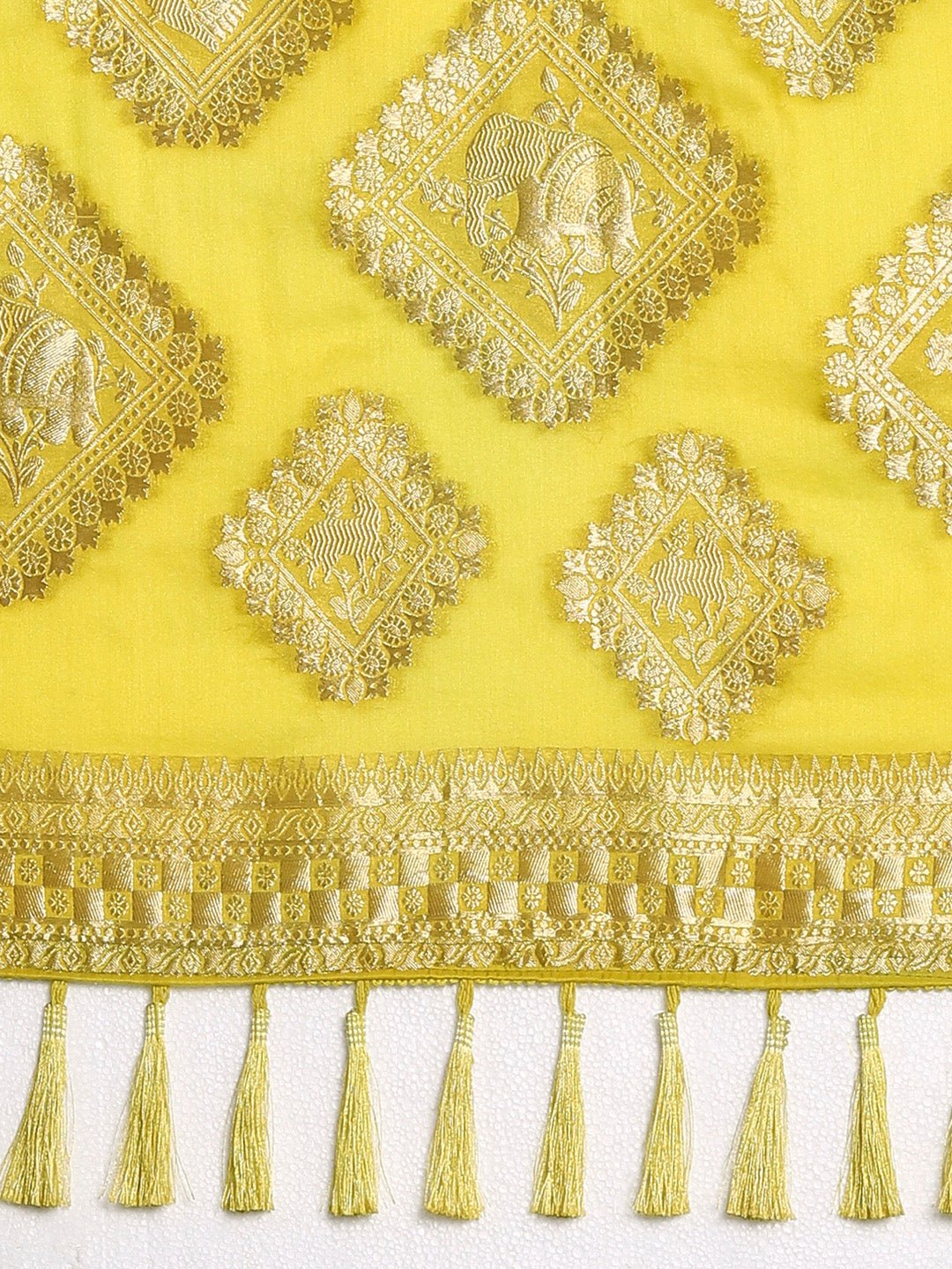 Yellow Satin Banarasi Style Zari Woven Saree - Ressa