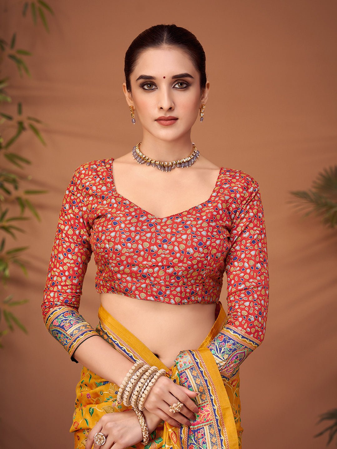 Yellow Silk Blend Patola Inspired Weaving Zari Border Blouse Saree - Ressa