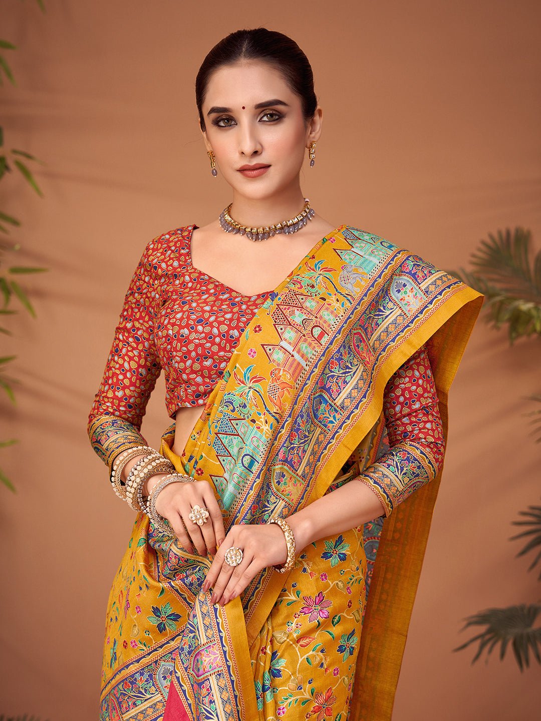 Yellow Silk Blend Patola Inspired Weaving Zari Border Blouse Saree - Ressa