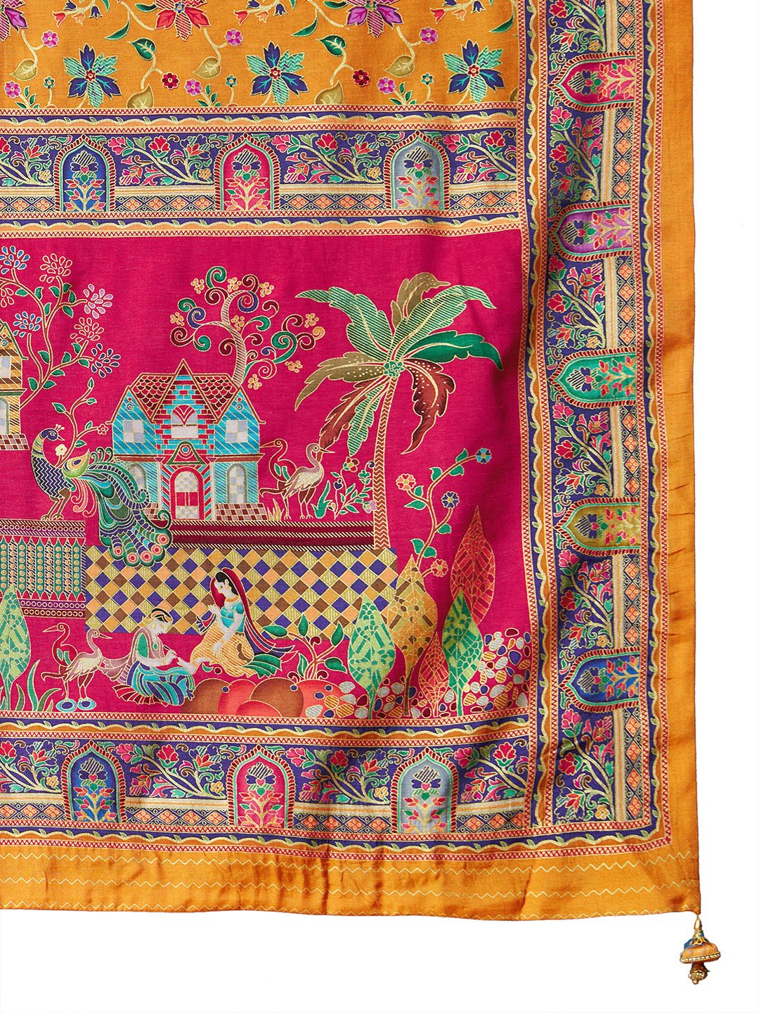 Yellow Silk Blend Patola Inspired Weaving Zari Border Blouse Saree - Ressa