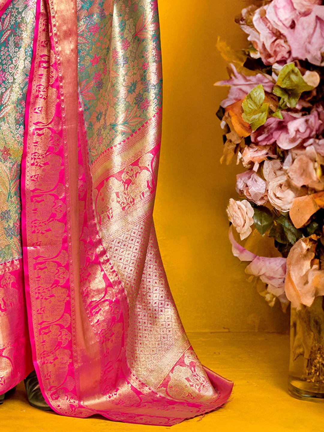 Yellow Silk Blend Zari Weaving Floral Butti Saree - Ressa