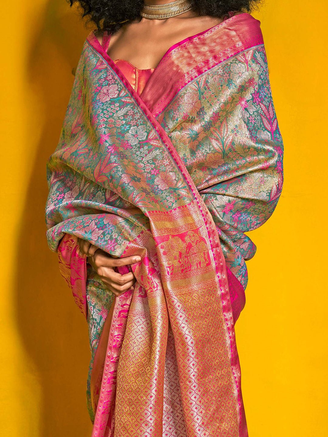 Yellow Silk Blend Zari Weaving Floral Butti Saree - Ressa