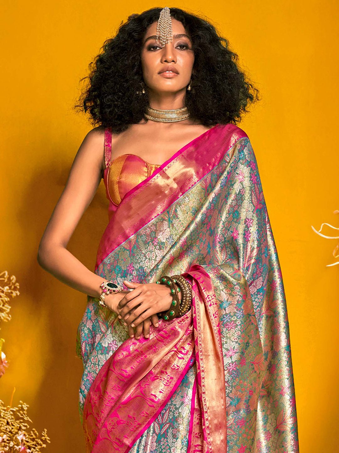Yellow Silk Blend Zari Weaving Floral Butti Saree - Ressa