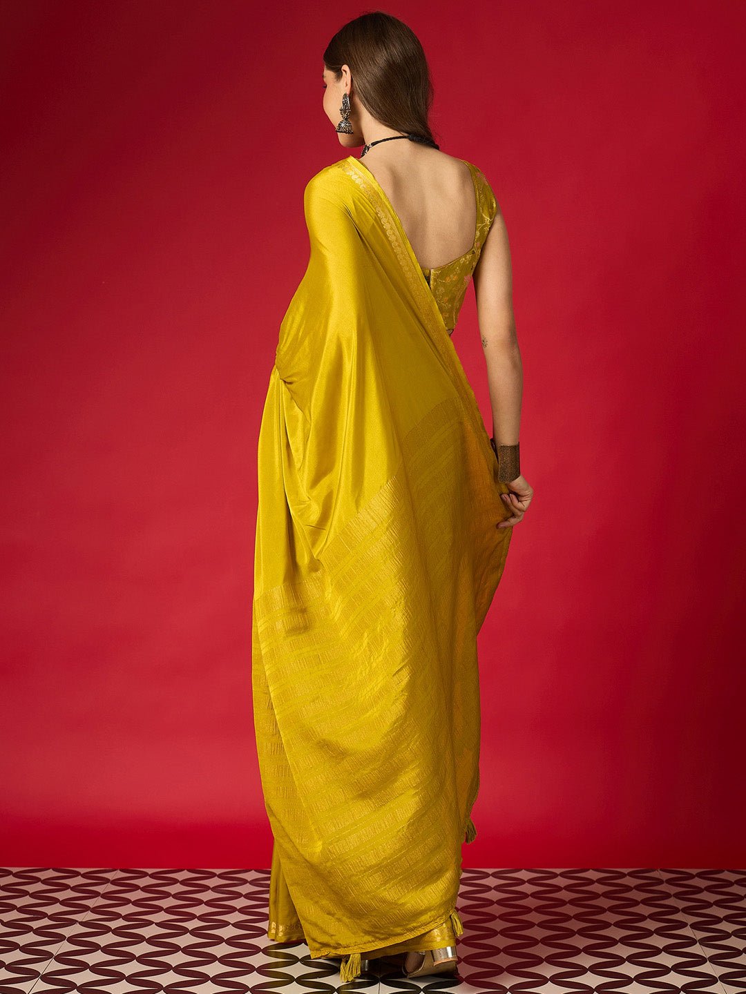 Yellow Silk Saree with Brocade Blouse - Ressa