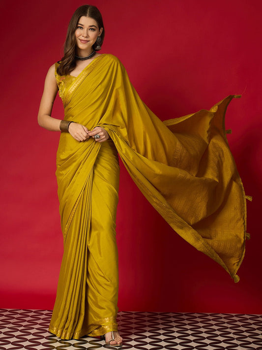 Yellow Silk Saree with Brocade Blouse - Ressa
