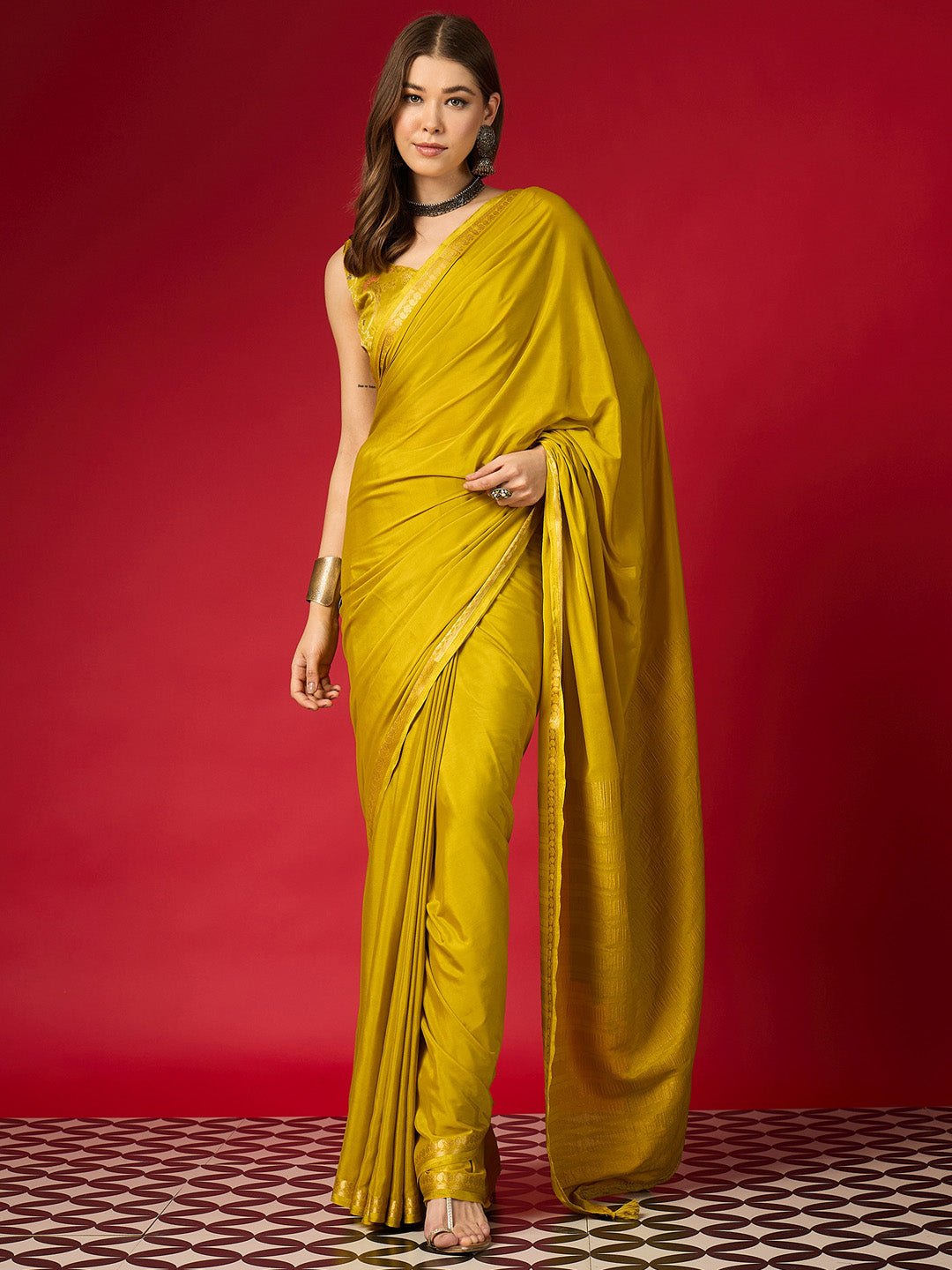 Yellow Silk Saree with Brocade Blouse - Ressa