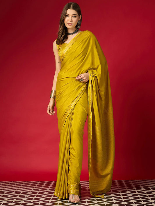 Yellow Silk Saree with Brocade Blouse - Ressa