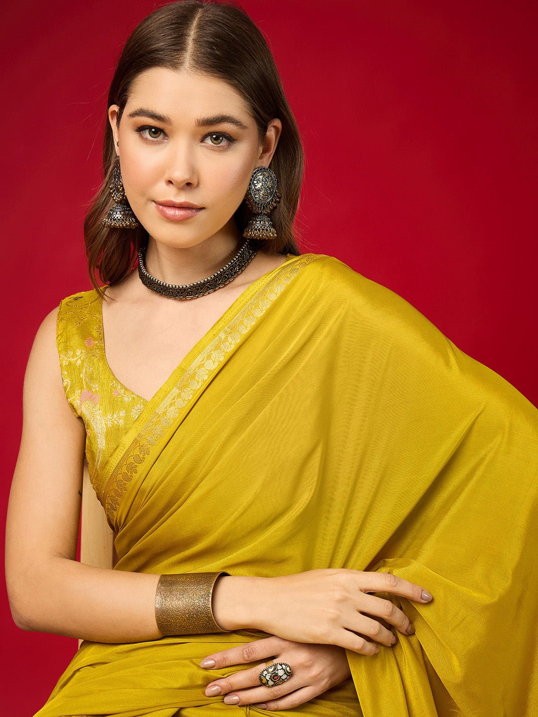 Yellow Silk Saree with Brocade Blouse - Ressa