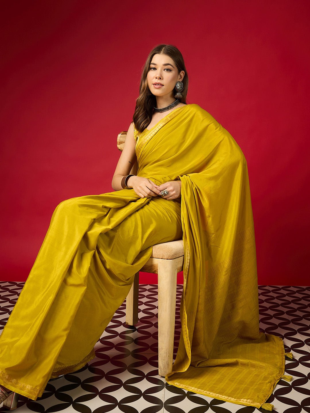 Yellow Silk Saree with Brocade Blouse - Ressa
