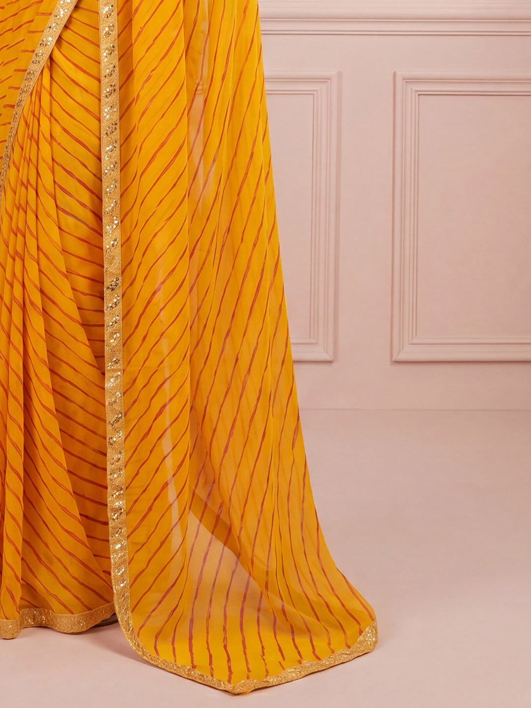 Yellow Striped Georgette Saree - Ressa