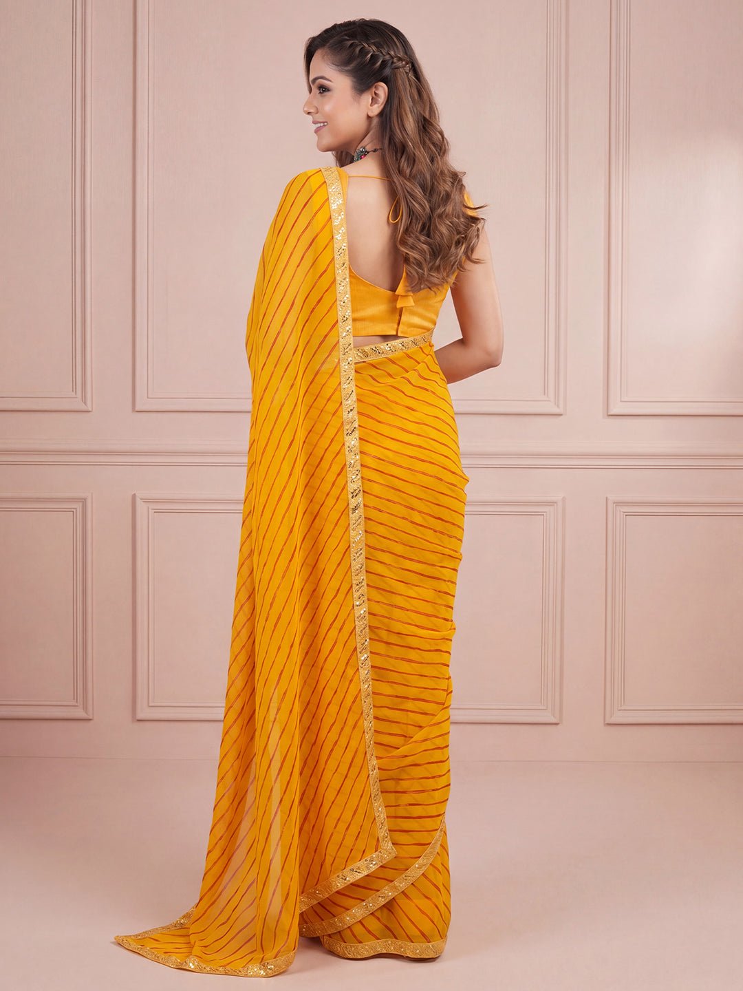 Yellow Striped Georgette Saree - Ressa