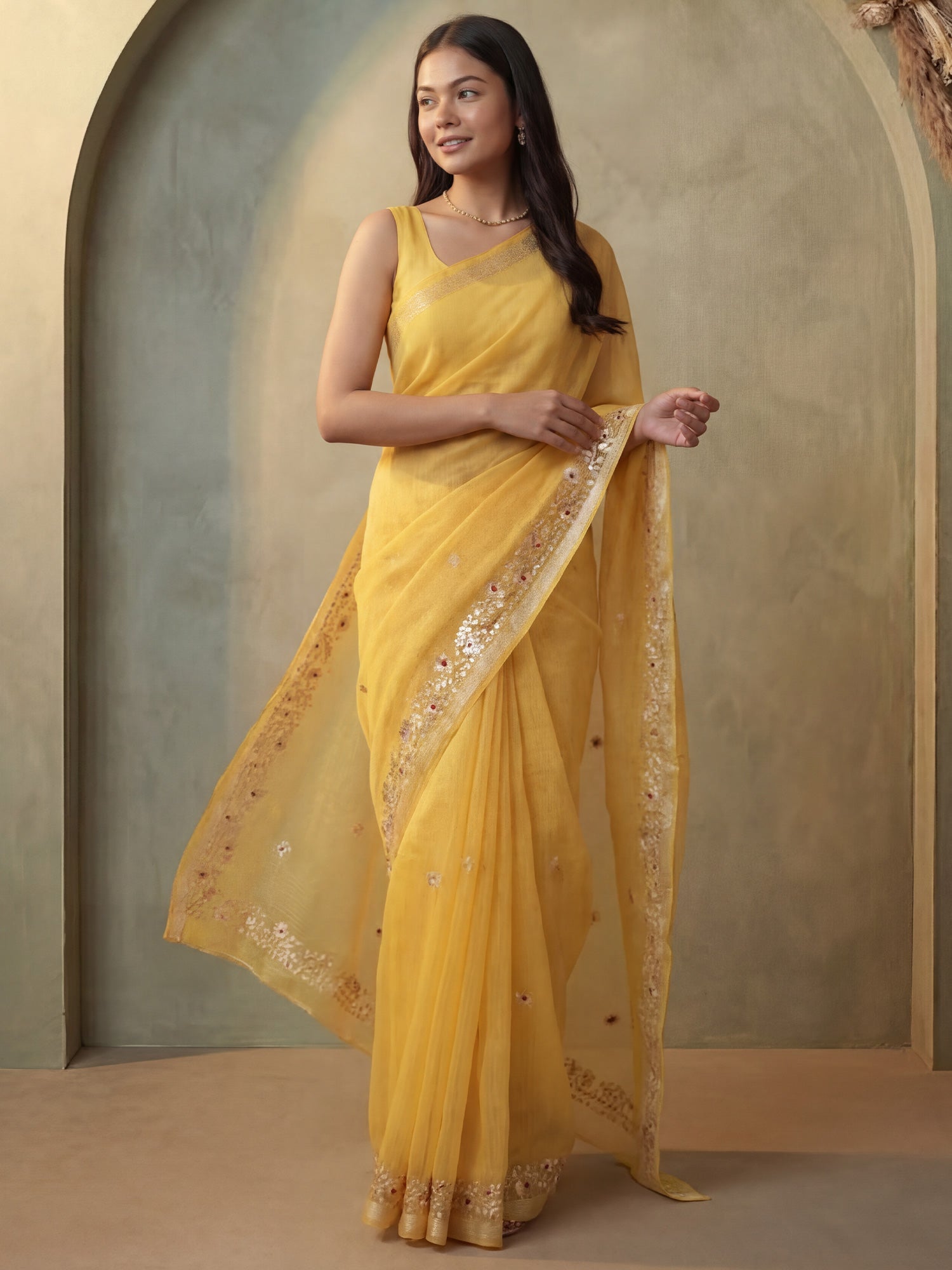 Yellow Tissue Silk Saree - Ressa