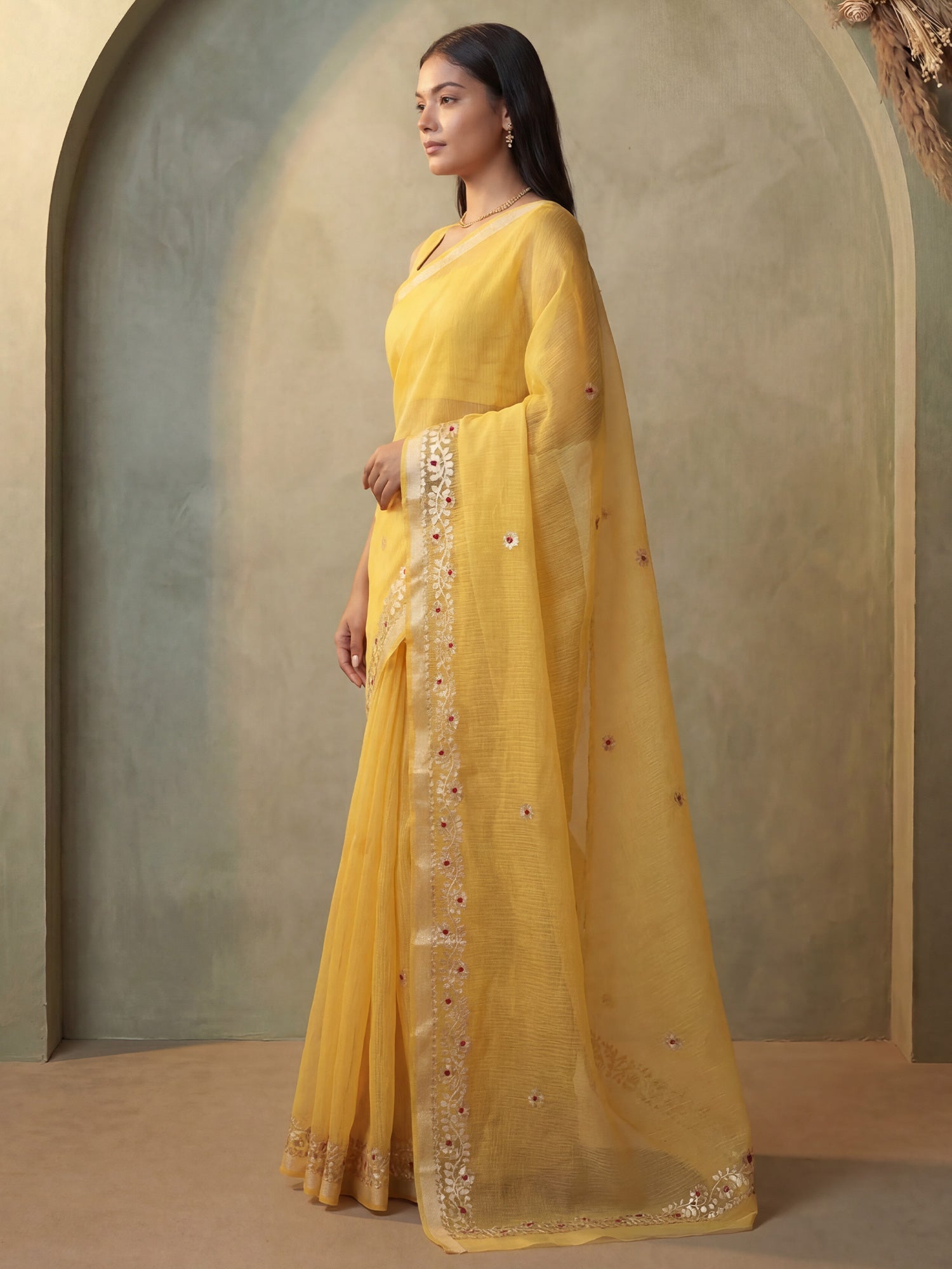 Yellow Tissue Silk Saree - Ressa