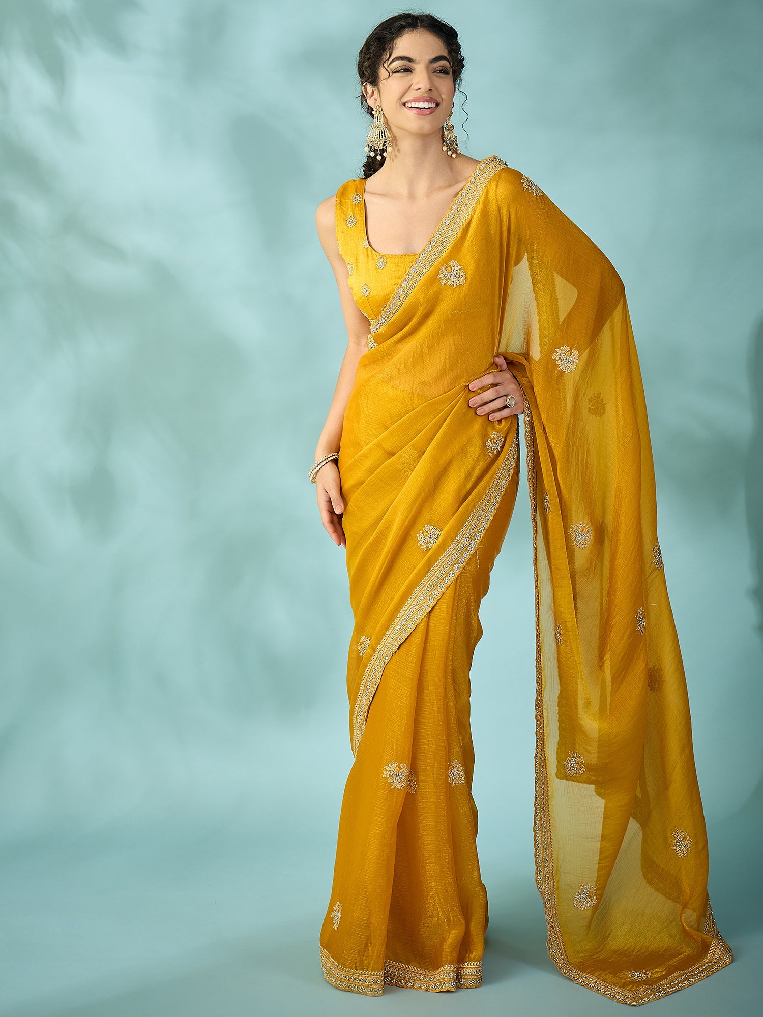 Yellow Tissue Silk Saree with Zari Stripes - Ressa