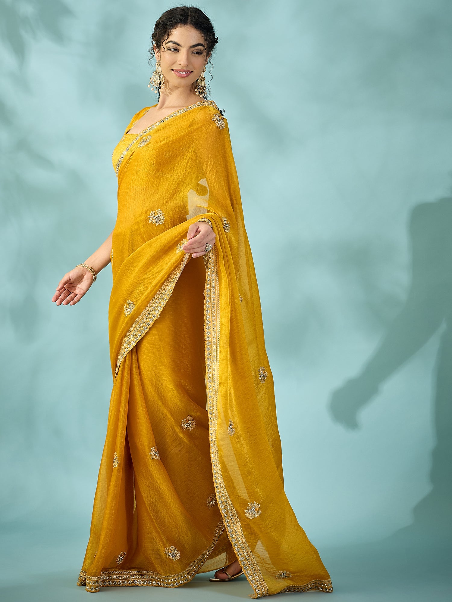 Yellow Tissue Silk Saree with Zari Stripes - Ressa