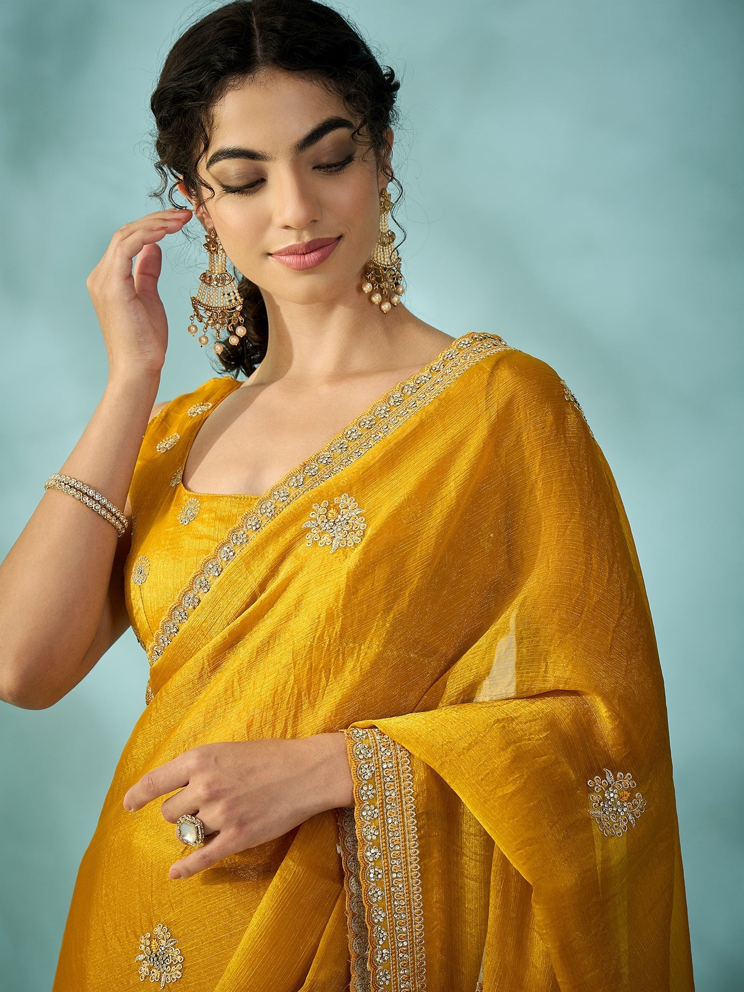 Yellow Tissue Silk Saree with Zari Stripes - Ressa